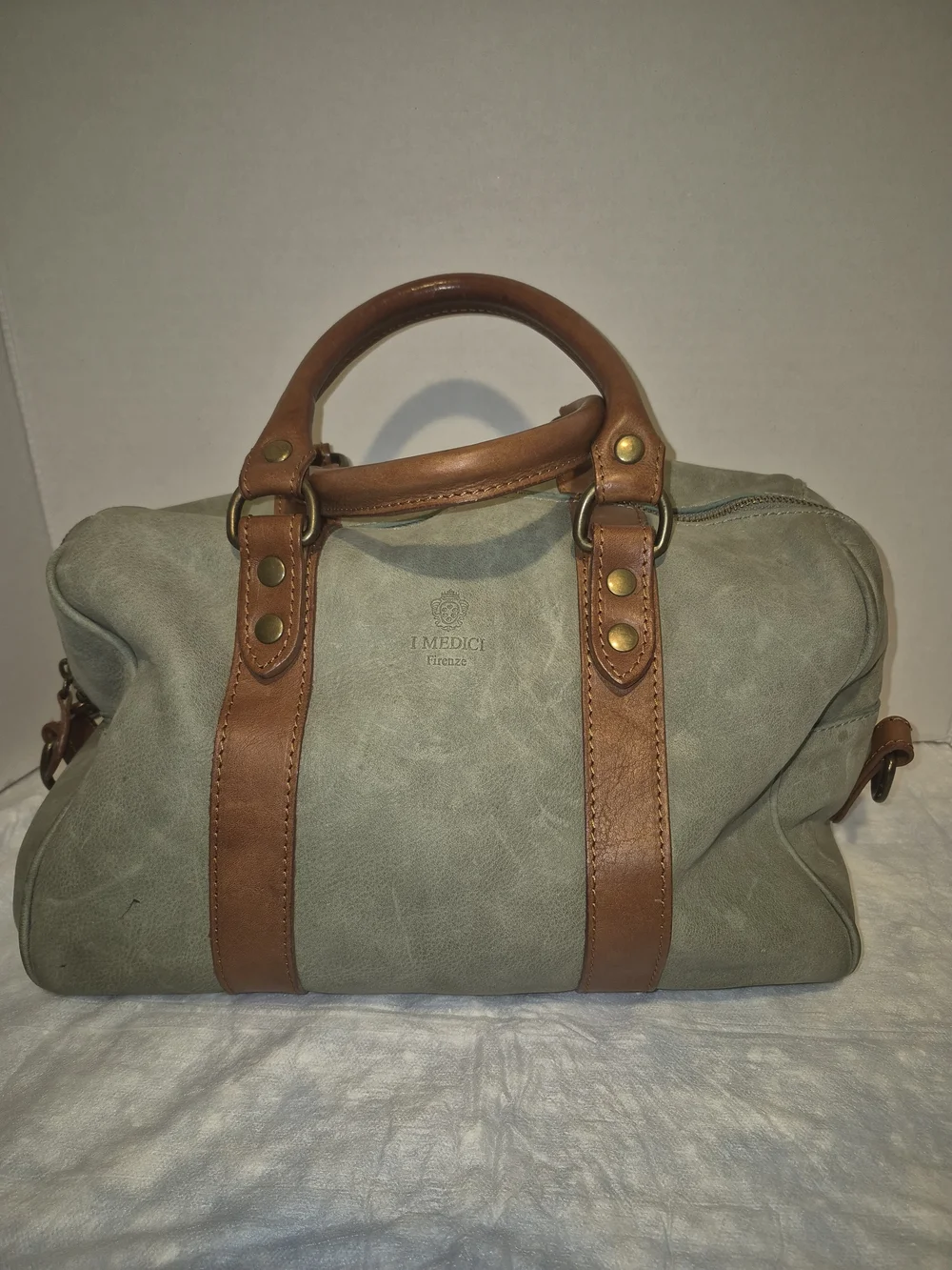 I Medici Firenze Green Leather Duffel with Brown Trim